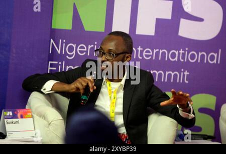 Ikeja, Nigeria. August 2024. Chilufya Besa, stellvertretender Country Director, Nigeria British Council und Panelmitglied, antwortet während der British Council Film Lab Africa Session beim Nigerian International Film and TV Summit im Legend Hotel in Ikeja, Lagos, Nigeria, am 28. August 2024. (Foto: Adekunle Ajayi) Credit: NurPhoto SRL/Alamy Live News Stockfoto