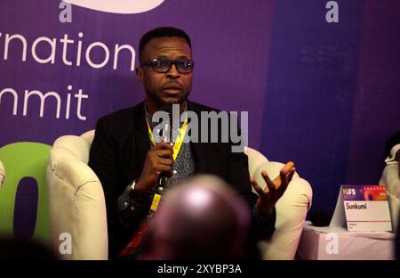 Ikeja, Nigeria. August 2024. Tolu Ajayi, Filmregisseur bei Ebony Life und Panelmitglied, antwortet auf Kommentare während der British Council Film Lab Africa Session beim Nigerian International Film and TV Summit, der am 28. August 2024 im Legend Hotel in Ikeja, Lagos, Nigeria stattfand. (Foto von Adekunle Ajayi)0 Credit: NurPhoto SRL/Alamy Live News Stockfoto