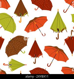 Nahtloses Schirmmuster. Vektorillustration verschiedener Regenschirme. Kuscheliges flaches Design. Herbstkollektion Stock Vektor