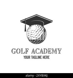 Vintage Graduate Toga Hut mit Golfball für Sportkurs Bildung Schule Akademie Club Logo Design Vektor Stock Vektor