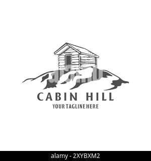 Vintage Retro Holzhütte Chalet Cottage Lodge at the Mountain Hill Illustration Logo Design Vektor Stock Vektor