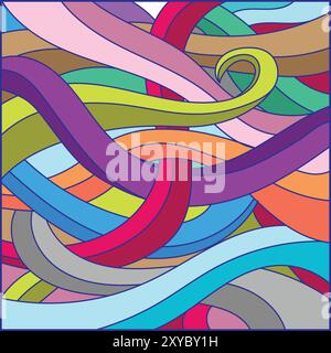 Quadratische Abstrakte Vibrierende Bunte Moderne Wirbel Linie Welle Hintergrund Kunst Design Vektor Stock Vektor