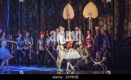 Marius Petipa brachte 1877 die Choreographie LA BAYADERE auf die Bühne in St. Petersburg. Glücklicherweise sind die Anmerkungen des Originals Prese Stockfoto