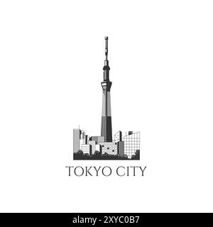 Skyline von Tokio Japan City mit Turmsymbol. Abbildung Der Vektorlinie Stock Vektor