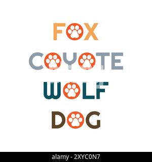 Ursprüngliche Fuchs Hund Kojote Wolf Schriftzug mit Footprint Symbol Schild Illustration Vektor Stock Vektor
