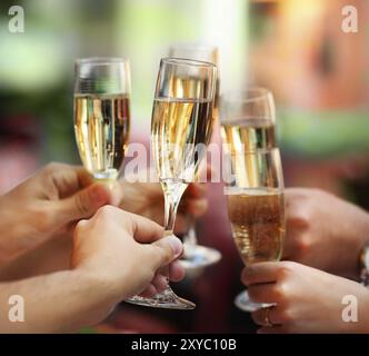 Fest. Menschen halten Gläser Champagner macht einen toast Stockfoto