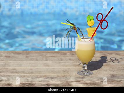 Glas pinacolada Cocktail am Schwimmbad Riff in ein tropisches Resort Stockfoto