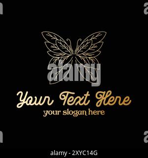 Eleganter Luxus Goldenes Schmetterlingsblatt für Schönheit Mode Yoga Wellness Kräuter Natur Logo Design Illustration Vektor Stock Vektor