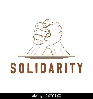 Vintage Retro zwei Hände halten sich gegenseitig für Frieden Einheit oder Solidarität Illustration Vektor Stock Vektor