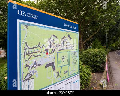 University of East Anglia, Campus Map, UEA, Norwich, Northfolk, East Anglia, England, Großbritannien, GB. Stockfoto