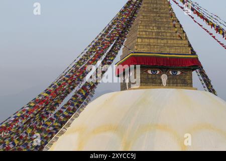 Kathmandu, Nepal, 03. Dezember 2014: Detail der Boudhanath Stupa, Asien Stockfoto