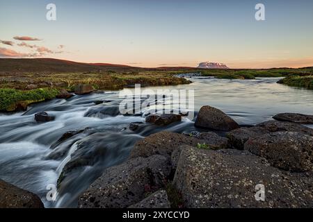 Auf dem Weg zum Berg Askja bei Sonnenuntergang, Island, Europa Stockfoto