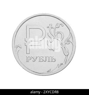 Eine Russische Rubel Münze auf weißem Hintergrund Stockfoto