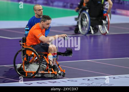 Paris, Frankreich. August 2024. PARIS, FRANKREICH - 29. AUGUST: Marco Dekker aus den Niederlanden tritt am 29. August 2024 in der Individulal-Vorrunde der Herren während des 1. Tages der Paralympischen Spiele von Boccia Paris 2024 in der South Paris Arena an. (Foto von Patrick Goosen/BSR Agency) Credit: BSR Agency/Alamy Live News Stockfoto
