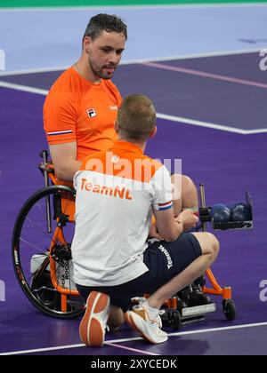Paris, Frankreich. August 2024. PARIS, FRANKREICH - 29. AUGUST: Marco Dekker aus den Niederlanden tritt am 29. August 2024 in der Individulal-Vorrunde der Herren während des 1. Tages der Paralympischen Spiele von Boccia Paris 2024 in der South Paris Arena an. (Foto von Patrick Goosen/BSR Agency) Credit: BSR Agency/Alamy Live News Stockfoto