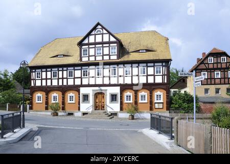 Obercunnersdorf, Museumsdorf in der Gemeinde Kottmar, in Sachsen, Umgebindehaus in der Oberlausitz im Museumsdorf, typische Umgebinde Stockfoto