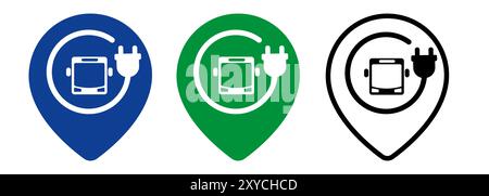 Symbol Symbol für Pin-Symbol für Ladestation der Busspur für Elektrobusladestation Stock Vektor