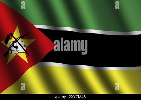 Die mosambikanische Flagge, die im Wind fliegt Stockfoto