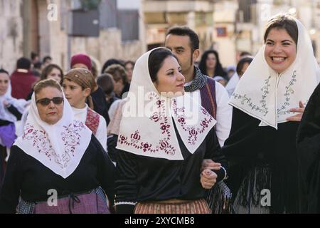 Typische Kleidung, Beneides de Sant Antoni, Muro, Mallorca, Balearen, Spanien, Europa Stockfoto