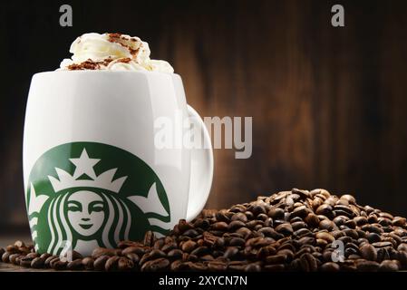 Starbucks, Kaffeefirma und Kaffeehauskette, gegründet in Seattle, Wa. USA, im Jahr 1971, heute das größte Geschäft dieser Art in der Welt. Stockfoto