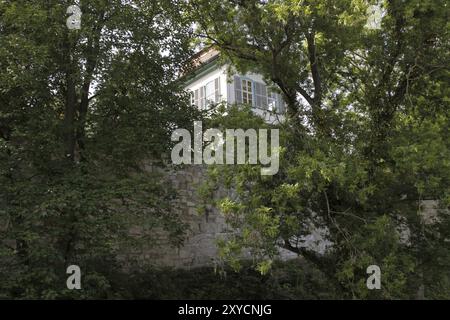 Gartenschuppen auf dem Zinnen in Mühlhausen Stockfoto