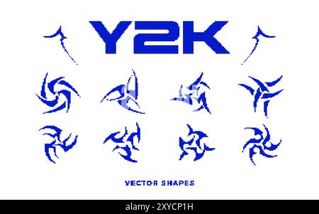 Asset im Pixelstil Y2K. Abstrakte Formen des 8-Bit-Vektors Stock Vektor
