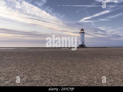 Abend an der Stelle, an der Leuchtturm in der Nähe von Ayr Talacre, Flintshire, Clwyd, Wales, Großbritannien Stockfoto