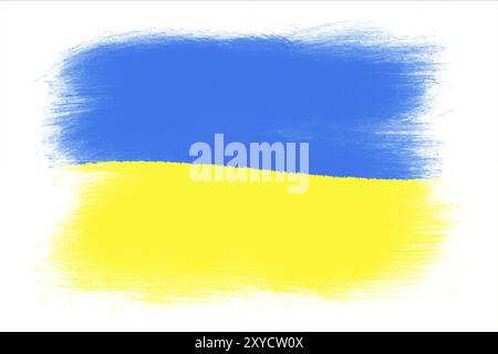 Die ukrainische Flagge, gemalte Grunge-Flagge, Pinselstriche. Isoliert auf weißem Hintergrund Stockfoto