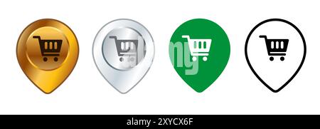 Einkaufsmarkt Lage Shop Lebensmittel Pointer Schild Orte Symbol Navigation Pin Karte Set Kollektion Design Symbole Stock Vektor