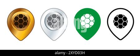 Fußballfeld Ort Markierung Position Stadion Position Karte Koordinate Route Zielpunkt Navigation Design Symbol Set Sammlung Stock Vektor