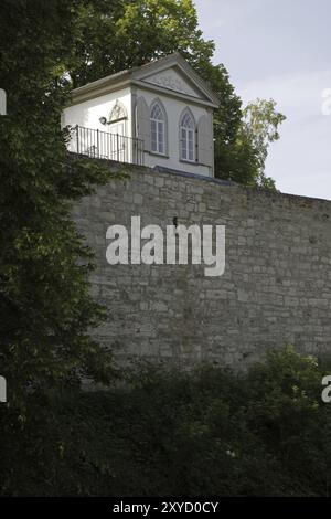 Gartenschuppen auf dem Zinnen in Mühlhausen Stockfoto