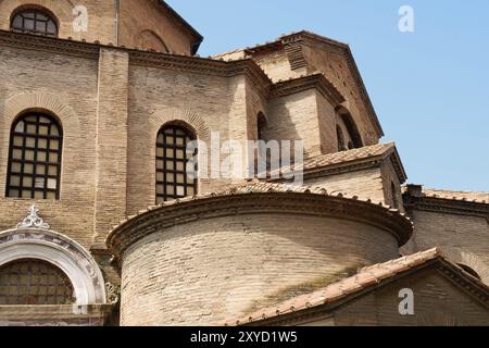 Detail der byzantinischen Basilika San Vitale (St. Vitalis) in Ravenna. Diese Kirche mit ihren wunderschönen Mosaiken ist die größte und am besten erhaltene Kirche Stockfoto