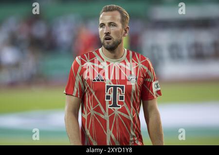 Fußballspiel, Harry KANE FC Bayern München Porträt vor dem Spiel, Donaustadion Fußballstadion, Ulm, Deutschland, Europa Stockfoto