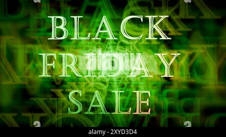 Black Friday Sale, schwarzer Hintergrund, 3D-Illustration Stockfoto