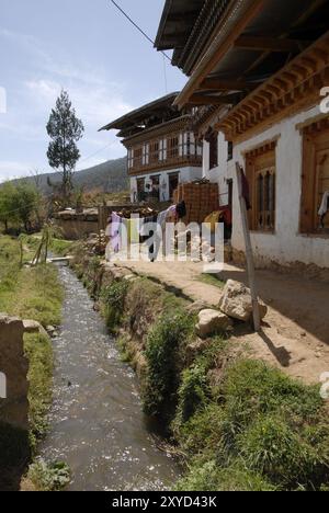 Bauernhäuser, Lobesa, Bhutan, Asien Stockfoto