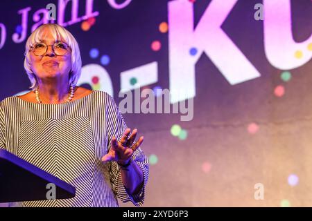 Konzert von Claudia Roth Eröffnungsrede POP-Kultur, Kulturbrauerei, POP-Kultur Festival Berli Claudia Roth, Beauftragte der Bundesregierung für Kultur und Medie *** Konzert von Claudia Roth Eröffnungsrede POP Kultur, Kulturbrauerei, POP Kultur Festival Berlin Claudia Roth, Beauftragte der Bundesregierung für Kultur und Medien Stockfoto