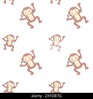 Childrens fashion pattern with baby animals. Cute safari african animals with plant - print. Childish seamless pattern for nursery design, kids textil Stock Vektor