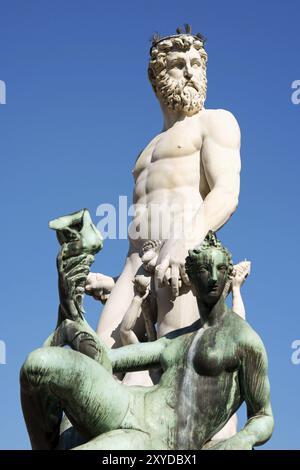 Detail der Neptunbrunnen auf der Piazza della Signoria in Florenz Stockfoto