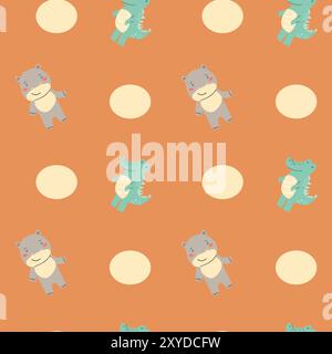 Childrens fashion pattern with baby animals. Cute safari african animals with plant - print. Childish seamless pattern for nursery design, kids textil Stock Vektor