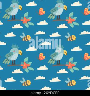 Childrens fashion pattern with baby animals. Cute safari african animals with plant - print. Childish seamless pattern for nursery design, kids textil Stock Vektor