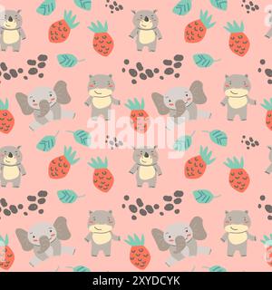 Childrens fashion pattern with baby animals. Cute safari african animals with plant - print. Childish seamless pattern for nursery design, kids textil Stock Vektor