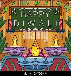 Happy Diwali auf Candle Colour Cartoon Stock Vektor
