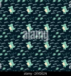 Childrens fashion pattern with baby animals. Cute safari african animals with plant - print. Childish seamless pattern for nursery design, kids textil Stock Vektor