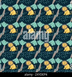 Childrens fashion pattern with baby animals. Cute safari african animals with plant - print. Childish seamless pattern for nursery design, kids textil Stock Vektor