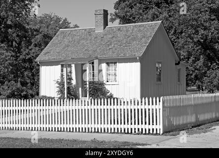 Herbert Hoovers Geburtsort und National Historic Site in West Branch, Iowa, USA. Das Zweizimmerhaus, in dem Hoover 1874 geboren wurde. Stockfoto