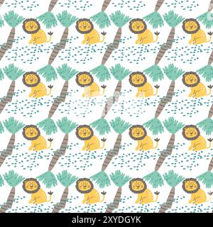 Childrens fashion pattern with baby animals. Cute safari african animals with plant - print. Childish seamless pattern for nursery design, kids textile, boys and girls fabric apparel. Stock Vektor