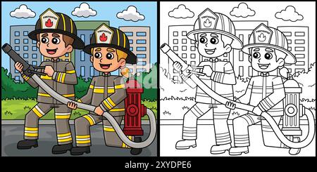 Feuerwehrmänner Brandhydranten-Farbdarstellung Stock Vektor