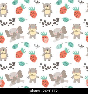 Childrens fashion pattern with baby animals. Cute safari african animals with plant - print. Childish seamless pattern for nursery design, kids textile, boys and girls fabric apparel. Stock Vektor