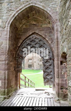 Ludlow Castle, Ludlow, Shropshire, England, Großbritannien - Alte Tür Stockfoto