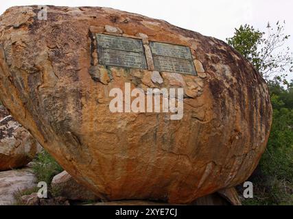 Kruger-Denkmal im Kruger Nationalpark Südafrika, Kruger-Gedenktafeln im Kruger-Nationalpark Südafrika Stockfoto